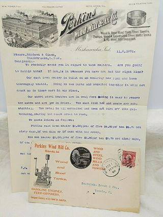 1904 Perkins Wind Mill Co.  Mishawaka Indiana Letterhead & Envelope