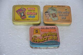 3 Pc Vintage Different Bidi/cigarettes Ad Litho Tin Boxes