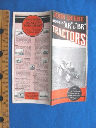 Vintage 1938 John Deere Model Ar/br Tractor Sales Brochure,  Exploded View Foldout
