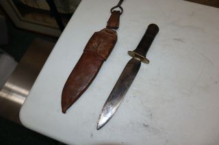 Old Vintage Large Dagger Knife In Leather Sheath Marked Jbr 1952