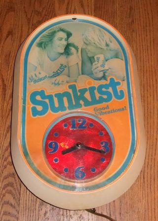 Vintage Sunkist Orange Soda 70s Advertising Plastic Wall Clock But Light &