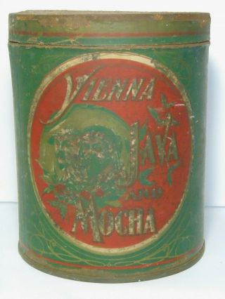 Old Vintage 1920s Vienna Graphic Coffee Tin Woolson Spice Company Toledo Ohio Oh