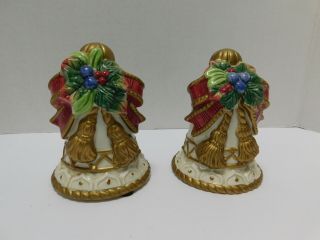 Fitz And Floyd Classics Christmas Deer Bells With Bows Salt And Pepper Shakers