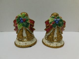 FITZ AND FLOYD CLASSICS CHRISTMAS DEER BELLS WITH BOWS SALT AND PEPPER SHAKERS 2