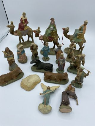 Set Of Vintage J.  Estape Terra Cotta Nativity Barcelona Spain - As Found