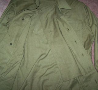 WW2 WOOL SHIRT WITH GAS FLAP,  15.  5 X 33,  1943 DATED,  U.  S.  ISSUE 2