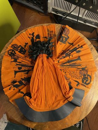 Antique 1920’s Crepe Paper Tissue Paper Halloween Party Hat And Lamp Shade