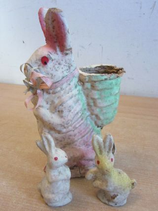 Vintage Paper Mache Composition Easter Bunny Rabbit Candy Container,  Figures