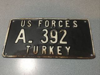 Rare Old U.  S.  Forces In Turkey Vehicle License Tag Plate Circa 1960 