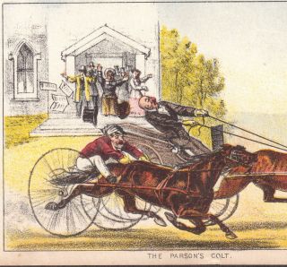Currier & Ives © 1880 Church Parsons Colt Horse Race Comic Victorian Trade Card