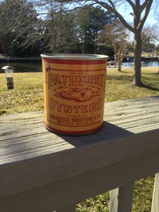 Antique/vintage Patuxent Brand Oysters 16oz Tin/can - Broomes Island Md - Rare Find