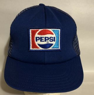 Vintage Pepsi Cola Patch Mesh Snapback Trucker Hat Cap Made In Usa Unitog