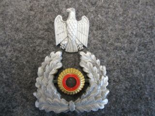 Early West German Army Officer Visor Hat Grey Metal Wreath,  Cockade And Eagle