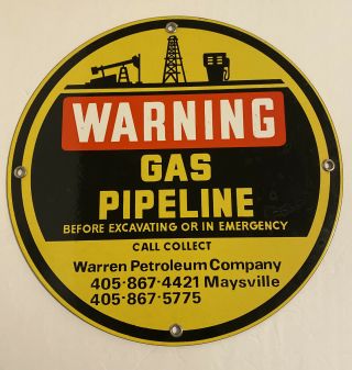 Gas Pipeline Oilfield Warning Sign Warren Petroleum Company Well Derrick Pump