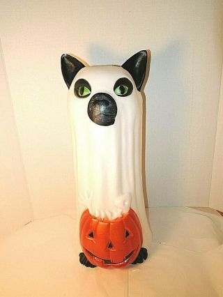 Cat As Ghost Blow Mold Changing Light Colors W/ Jack O Lantern 16 In.  Pan Asian