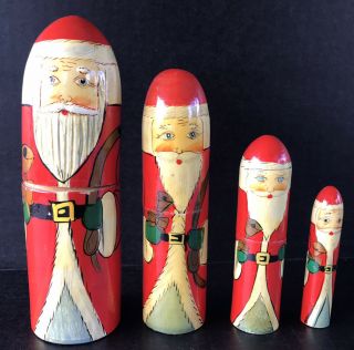 Vintage Santa Claus Nesting Dolls Wood Hand Painted Set 4 Dolls Enesco