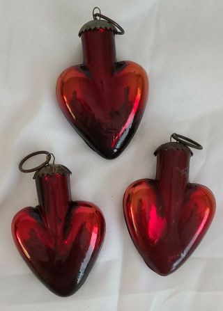 3 - Vintage 3” X 2 " Kugel Red Mercury Glass Christmas Valentine 