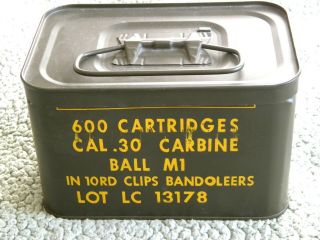 Empty Ammo Can For 600 Cart.  Cal,  30 M1 Carbine In 10 Rd Clips.