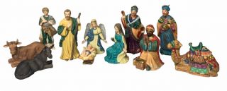 Traditions 12 Piece Hand Painted Christmas Porcelain Nativity Set Gold Accents