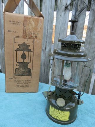 Vintage Nos 1955 Us Military Coleman Gasoline Lantern Pyrex Unlit Box