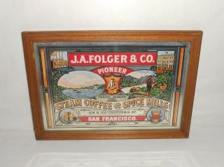 Vtg J.  A.  Folger & Co.  Steam Coffee And Spice Mills San Francisco Framed Mirror