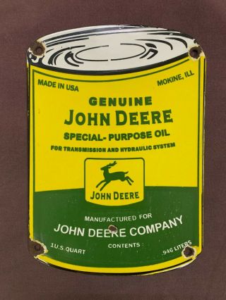 Vintage John Deere Special Purpose Oil 7 3/4 " X 11 " Porcelain Enamel Sign