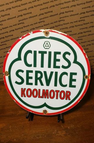 Cities Service Gasoline Porcelain Sign Koolmotor Vintage Gas Pump Plate