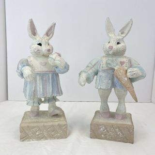 Vintage House Of Hatten Girl & Boy Easter Bunny Rabbit Figurines 1993