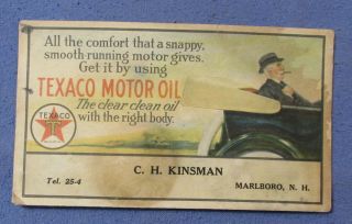 Vintage 1910 1920 Texaco Motor Oil Blotter C H Kinsman Marlboro Nh