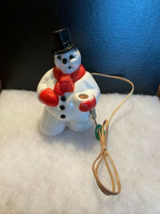 Vintage 6 1/2 " Hard Plastic Light - Up Snowman