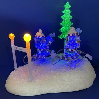 Vintage Christmas Light Up Color Changing Ice Cube Snowman Sledding Contest