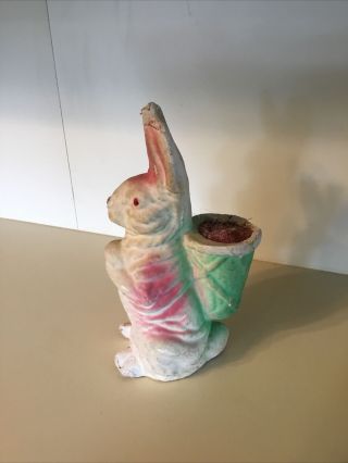 Antique Vintage Paper Mache Germany Easter Bunny Rabbit Basket Candy Container