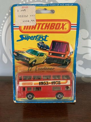 Vintage 1972 Lesney Matchbox Superfast No.  17 The Londoner Bus On Card
