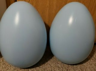 Vintage Large Jumbo Giant Blow Mold 2 Pc Easter Eggs Teal Cap On Bottom