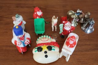 Vintage Christmas Ornaments Plastic Santas And Bells