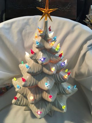Vtg.  Ceramic 20” Tall White Christmas Tree With Birds/extra Color Pegs