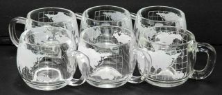 Vintage Nestle Nescafe World Globe Map Etched Glass Coffee Mugs (6)