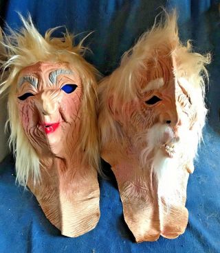 Vintage 1980s Topstone Halloween Mask Pair Creep Old Man & Woman Full Head/neck