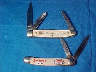 2 Vintage JACQUES,  NORTHRUP SEED Co ADVERTISING Folding POCKET KNIVES 2