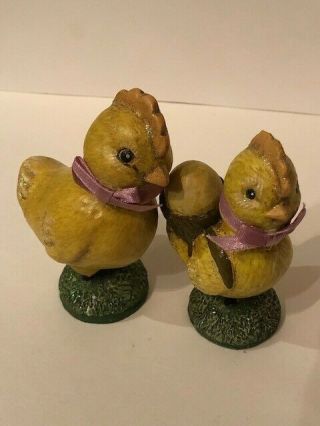 Easter 2 Chicks Paper Mache Bobble Head Spring Feet And Head.  Bethany Lowe?