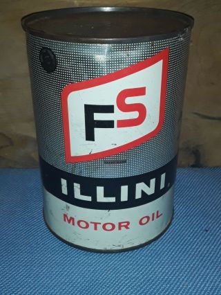 Vintage Fs Farm Service Illini Motor Oil Can 1 Quart Metal Full