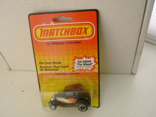 1983 Matchbox Superfast 73 Black With Flames Model A Ford Hot Rod On Card
