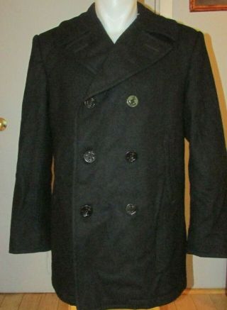 Mens Military Issued Dscp 100 Wool Pea Coat,  Navy Blue,  42r