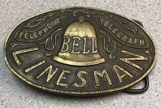 Vintage Bell Telephone Telegraph Linesman Belt Buckle Bergamot