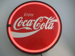 Coca - Cola 12 Inch Bottle Cap Led Lighted Sign Red Enjoy Script Logo
