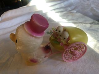 Vintage Easter Decoration,  Duck Plastic Yellow Egg Cart W/2 Babies,  Top Hat 8 "