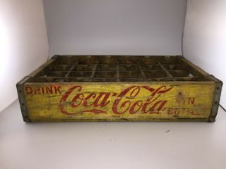 Vintage Coca - Cola Wooden 24 Bottle Yellow Crate,