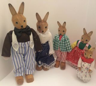 Sweet Vintage Carved Wooden Easter Rabbit Family ❤️