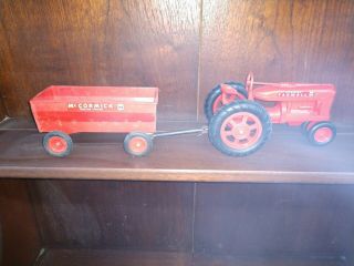 Large Mccormick Farmall Toy Tractor & Mccormick - Deering Tractor Trailer