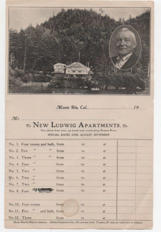 1920 Advertising Flier For The Ludwig Apartments Monte Rio Russian River Ca